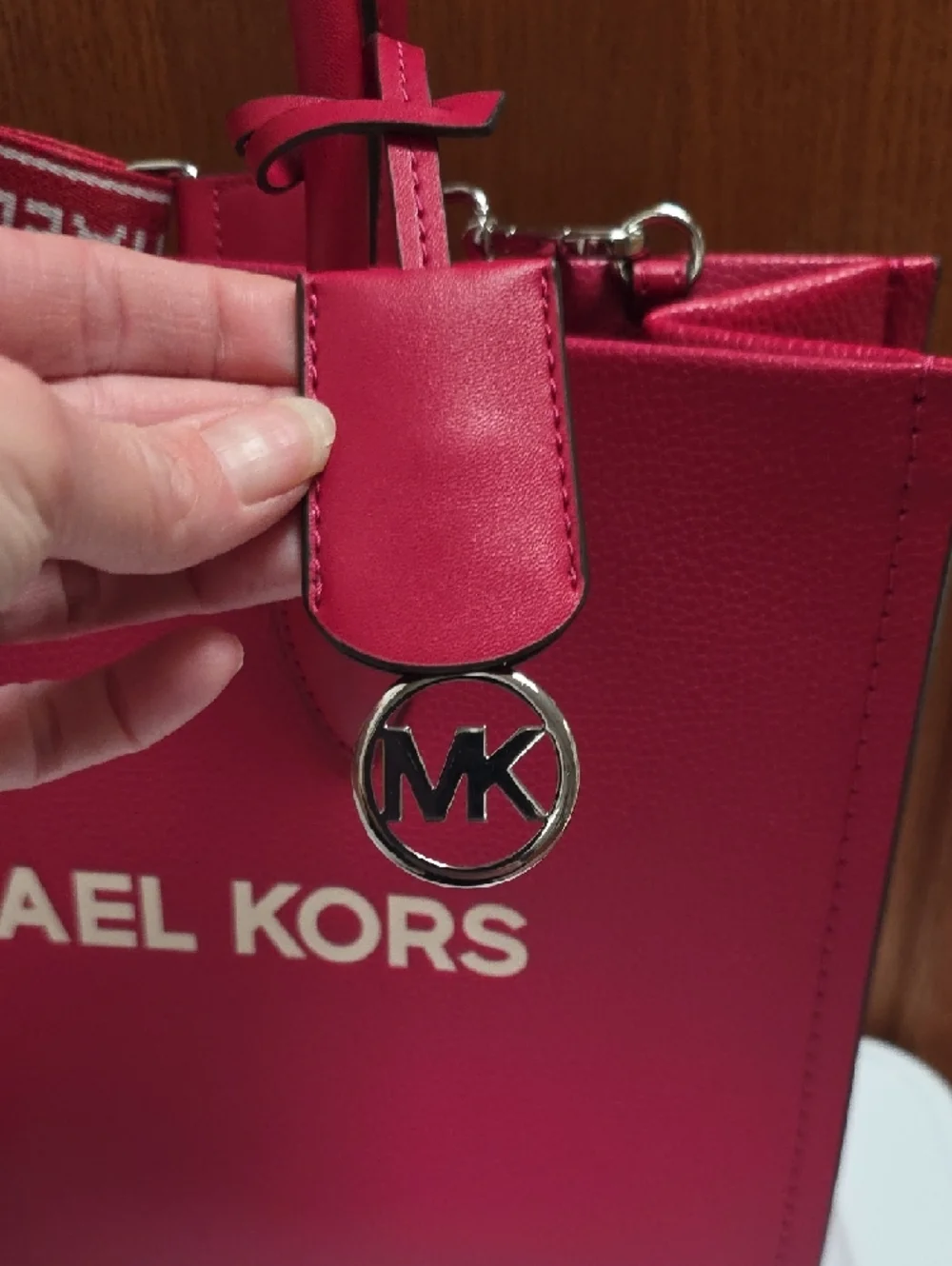 Michael Kors Mirella Pebbled Leather Tote with Logo Guitar Strap